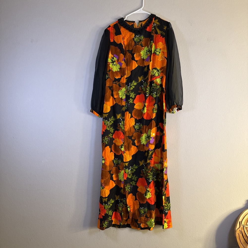 Vtg 80's California Girl Tulip Print Dress Womens Size‎ 8 Crinkle Rayon USA Made
